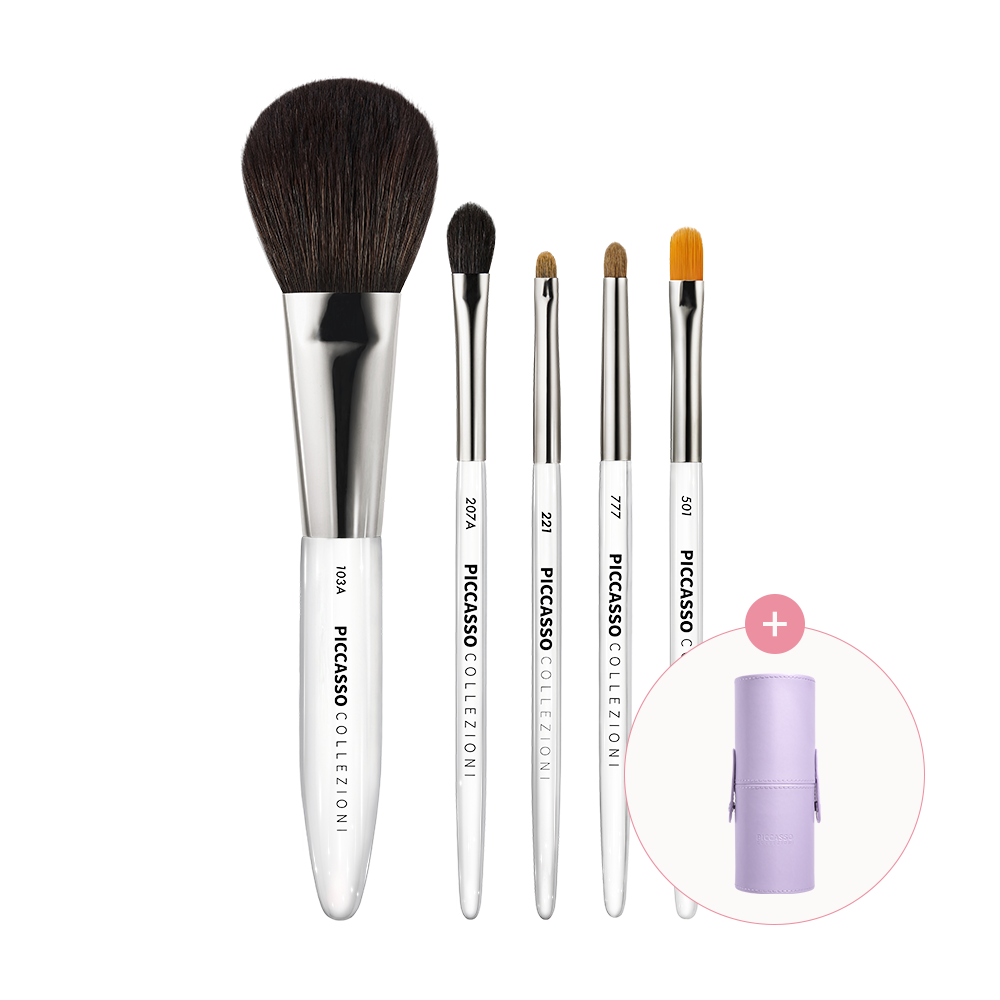 [피카소꼴레지오니] 베스트 메이크업 브러쉬 5종 세트(+원통케이스 퍼플 증정)