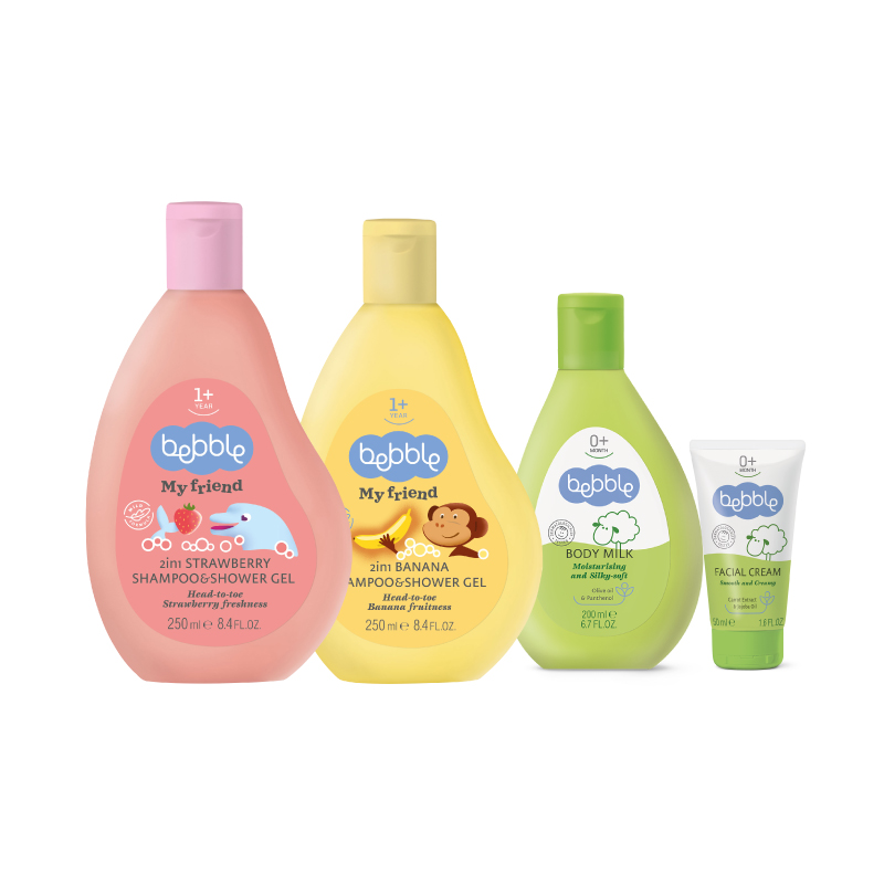 베블 유아 거품목욕&보습 세트 (딸기워시250ml+바나나워시250ml+바디밀크+페이셜크림)