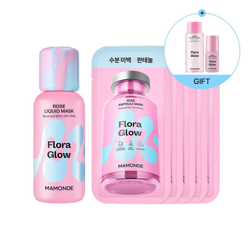 [화잘먹세트] BEST 플로라글로우 로즈 리퀴드 마스크 80ml + 로즈 앰플 마스크팩 5매